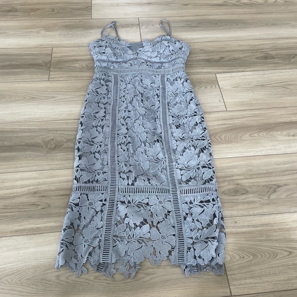Bardot Botanical Lace Overlay Spaghetti Straps‎ Lined Midi Dress Size US 4 XS - Picture 1 of 9